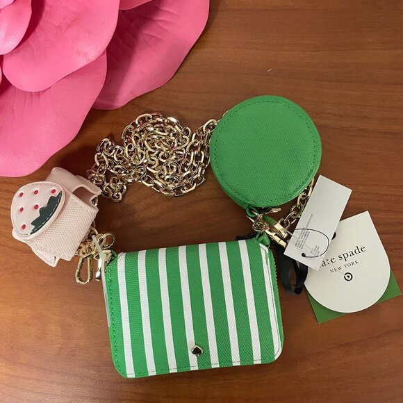 KATE SPADE x TARGET Stripe Mini Crossbody Bag Green & White WOC - Picture 2 of 12